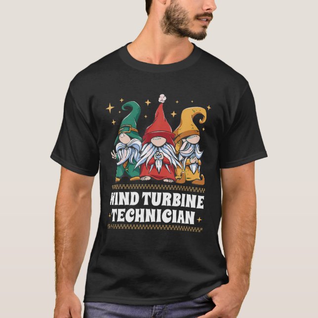 Merry Christmas Santa Gnome Xmas Wind Turbine Tech T-Shirt (Front)
