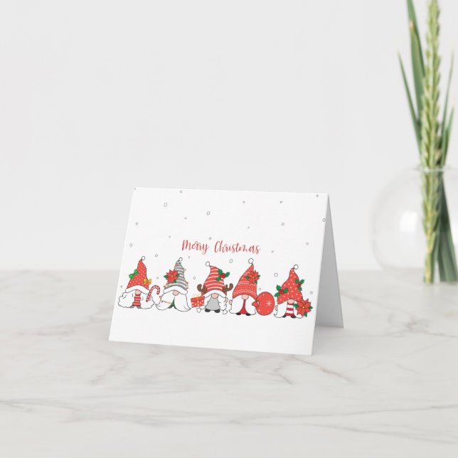 Merry Christmas Santa Gnomes Folded Holiday Card (Front)