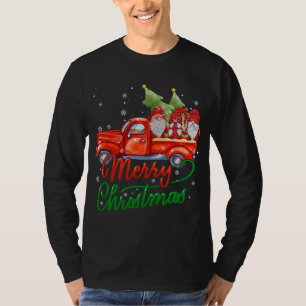 Merry Christmas Santa Gnomes On Red Truck Lights X T-Shirt