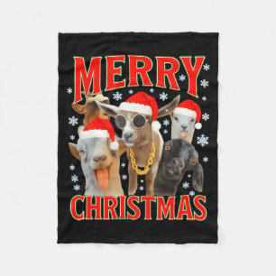 Merry Christmas Santa Goat Funny Xmas Goats Bootle Fleece Blanket