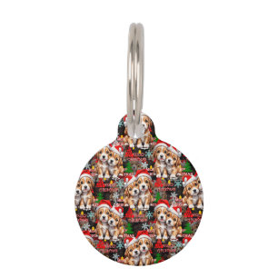 Merry Christmas Santa Hat Dog Puppy Design - Black Pet Tag