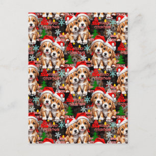 Merry Christmas Santa Hat Dog Puppy Design - Black Postcard