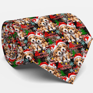 Merry Christmas Santa Hat Dog Puppy Design - Black Tie