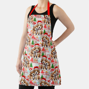 Merry Christmas Santa Hat Dog Puppy Design - White Apron