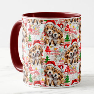 Merry Christmas Santa Hat Dog Puppy Design - White Mug