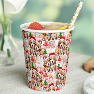Merry Christmas Santa Hat Dog Puppy Design - White Paper Cups