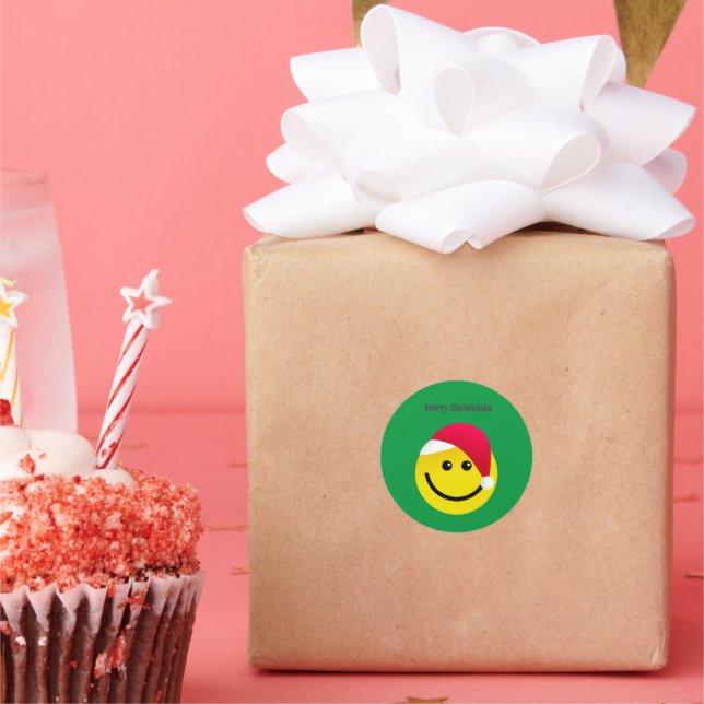 Merry Christmas Santa Hat Emoji Classic Round Stic Classic Round Sticker (Party)