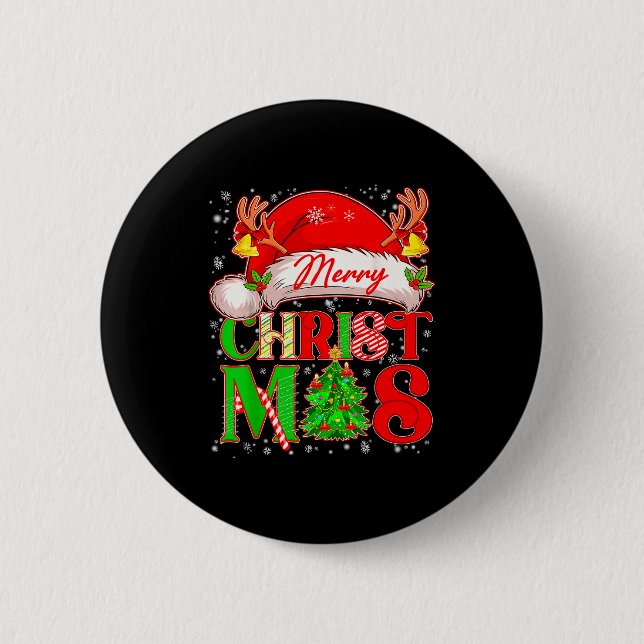Merry Christmas Santa Hat Family Matching Pajamas  6 Cm Round Badge (Front)