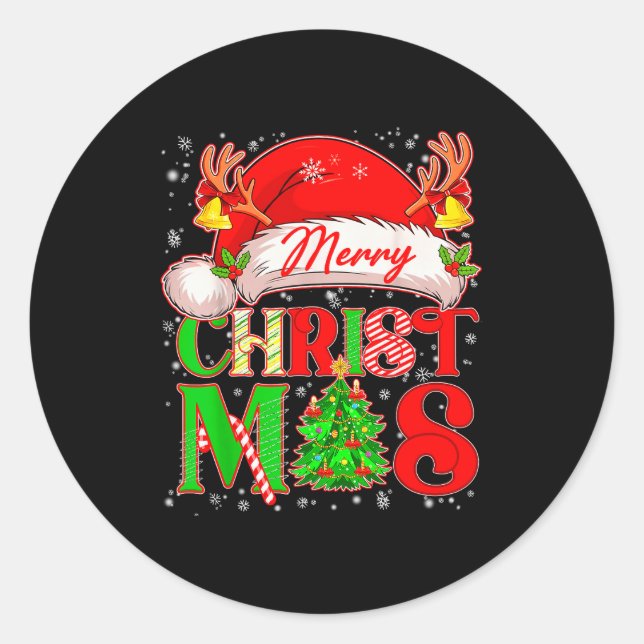 Merry Christmas Santa Hat Family Matching Pajamas  Classic Round Sticker (Front)