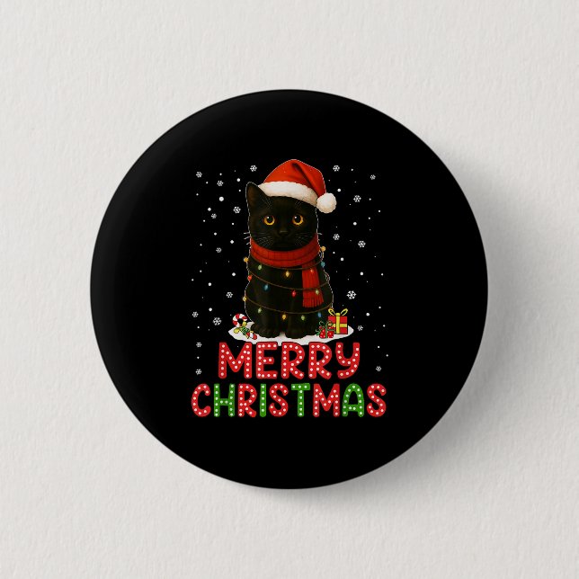 Merry Christmas Santa Hat Funny Black Cat Men Wome 6 Cm Round Badge (Front)