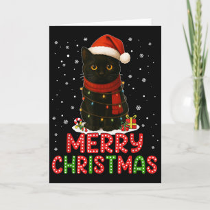 Merry Christmas Santa Hat Funny Black Cat Men Wome Card