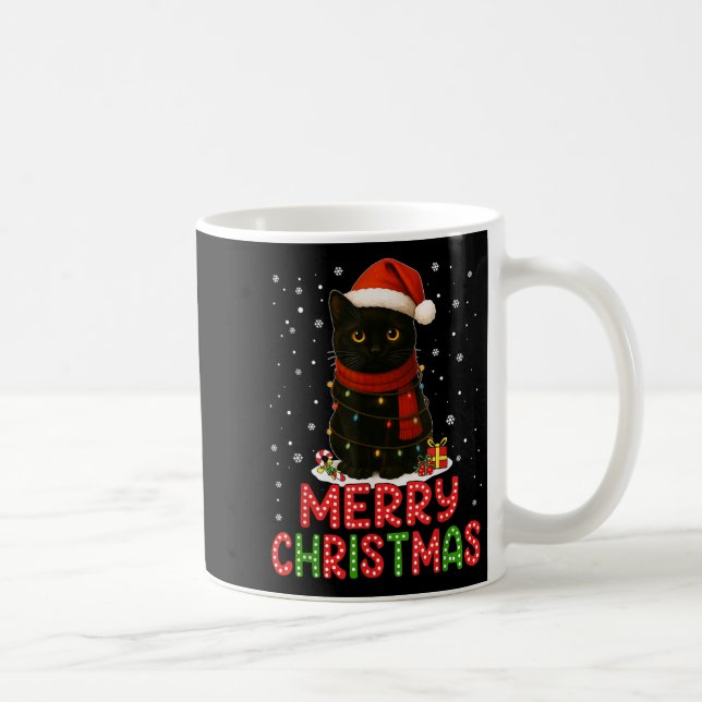Merry Christmas Santa Hat Funny Black Cat Men Wome Coffee Mug (Right)