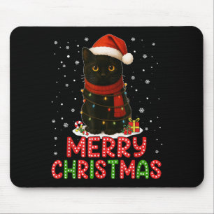 Merry Christmas Santa Hat Funny Black Cat Men Wome Mouse Mat