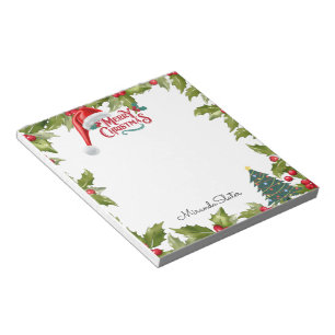 Merry Christmas Santa Hat Mistletoe Notepad