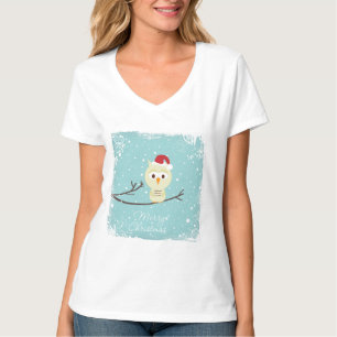  Merry Christmas Santa Hat Owl  T-Shirt