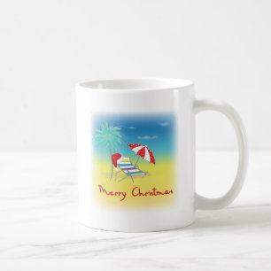 Merry Christmas, Santa Hat, Palm Tree, Beach Coffee Mug