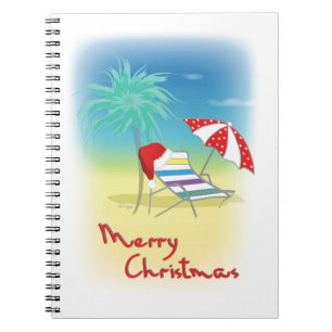Merry Christmas, Santa Hat, Palm Tree, Beach Notebook