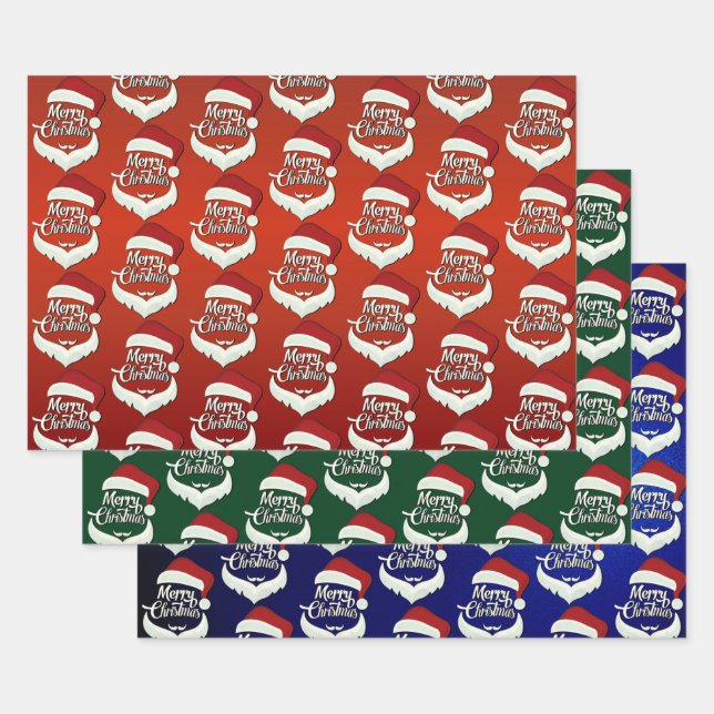 Merry Christmas Santa Hat Pattern Wrapping Paper Sheet (Set)