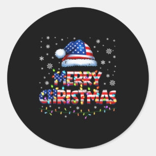Merry Christmas Santa Hat Pjs Pajamas Us Flag Xmas Classic Round Sticker