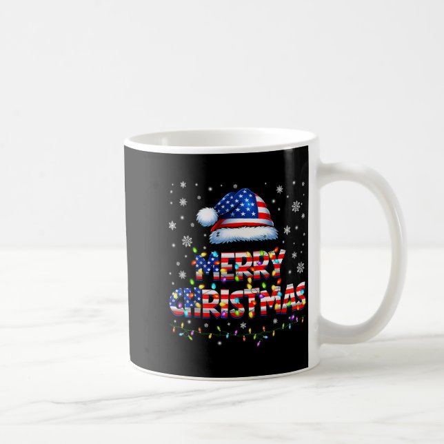 Merry Christmas Santa Hat Pjs Pajamas Us Flag Xmas Coffee Mug (Right)