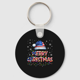 Merry Christmas Santa Hat Pjs Pajamas Us Flag Xmas Key Ring