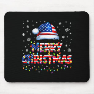 Merry Christmas Santa Hat Pjs Pajamas Us Flag Xmas Mouse Mat