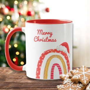 Merry Christmas Santa Hat Rainbow Modern Holiday Mug