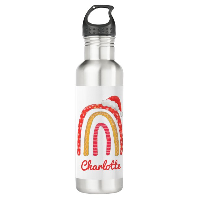 Merry Christmas Santa Hat Rainbow Personalised 710 Ml Water Bottle (Front)
