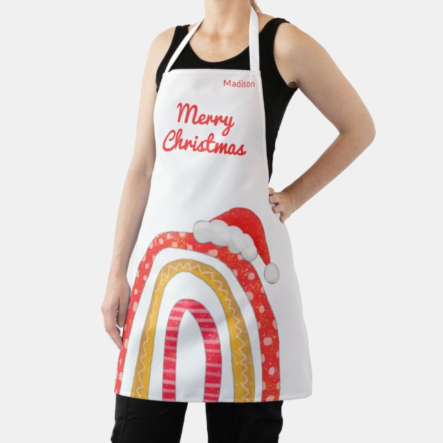 Merry Christmas Santa Hat Rainbow Personalised Apron (Insitu)