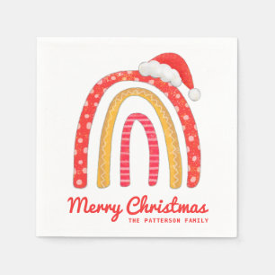 Merry Christmas Santa Hat Rainbow Personalised Napkin