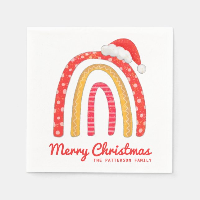 Merry Christmas Santa Hat Rainbow Personalised Napkin (Front)
