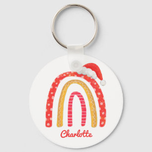 Merry Christmas Santa Hat Rainbow Personalized Key Ring