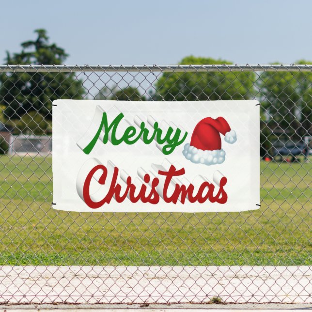 Merry Christmas Santa Hat red green script Banner (Insitu)