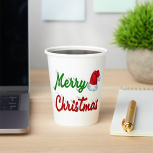 Merry Christmas Santa Hat red green script Paper Cups