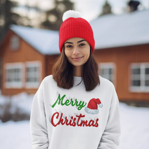 Merry Christmas Santa Hat red green script Sweatshirt