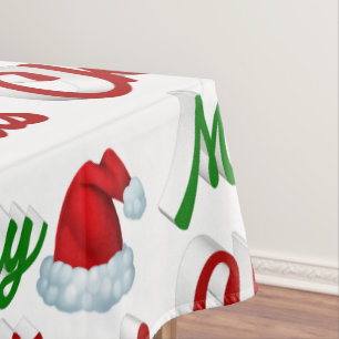 Merry Christmas Santa Hat red green script Tablecloth