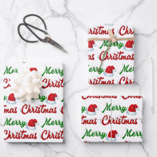 Merry Christmas Santa Hat red green script Wrapping Paper Sheet