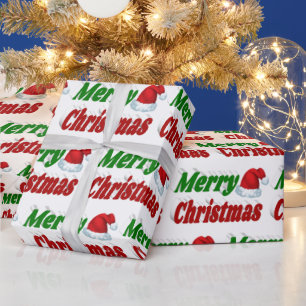 Merry Christmas Santa Hat red green typography Wrapping Paper