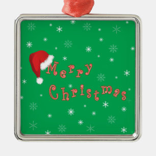 Merry Christmas Santa Hat Snowflakes Green Metal Tree Decoration