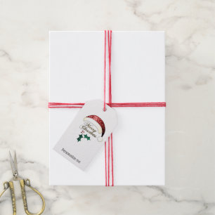 Merry Christmas Santa hat Sparkles Custom text Gift Tags