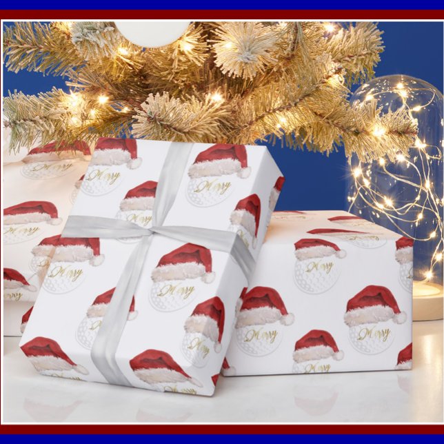 Merry Christmas Santa Hat Tree Golf Ball Wrapping Paper (Creator Uploaded)