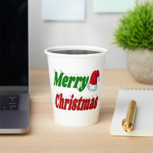 Merry Christmas Santa Hat typography Paper Cups