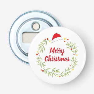 Merry Christmas Santa Hat Wreath Bottle Opener