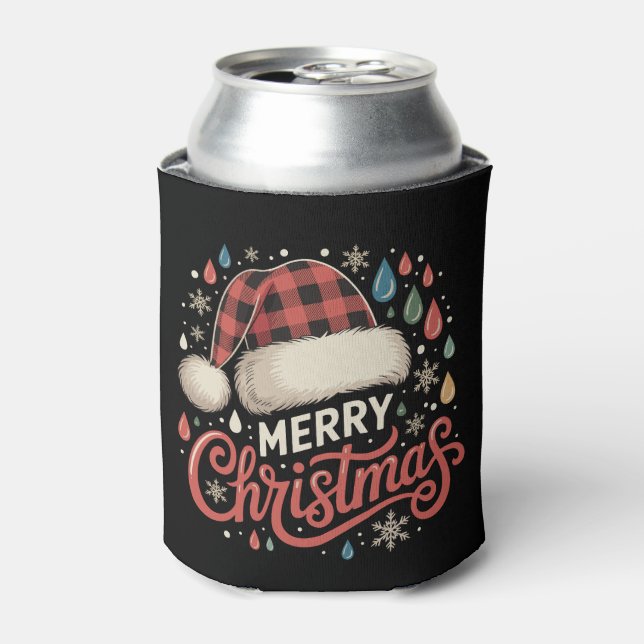 Merry Christmas Santa Hat Xmas Family Holiday Can Cooler (Can Front)