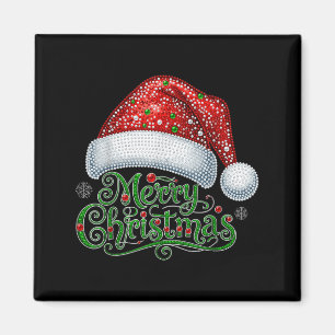 Merry Christmas Santa Hat Xmas Family Matching Paj Magnet
