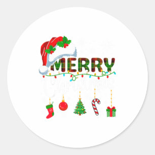 Merry Christmas Santa Hat Xmas Lights Family Men W Classic Round Sticker