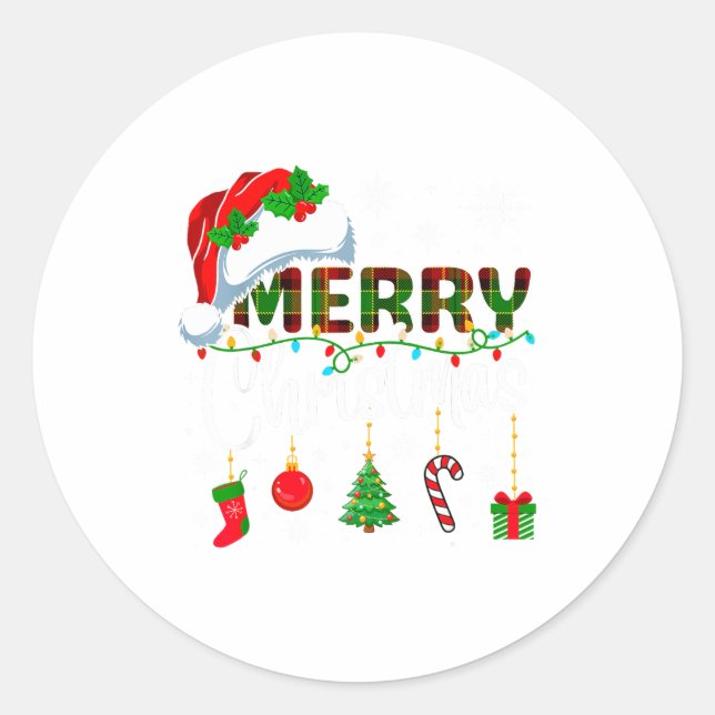Merry Christmas Santa Hat Xmas Lights Family Men W Classic Round Sticker (Front)