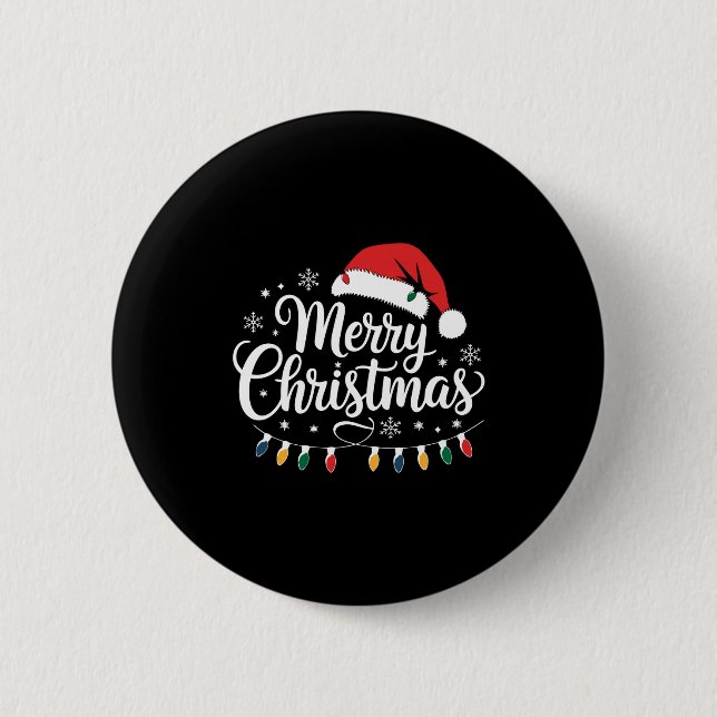 Merry Christmas Santa Hat Xmas Lights Red Family M 6 Cm Round Badge (Front)