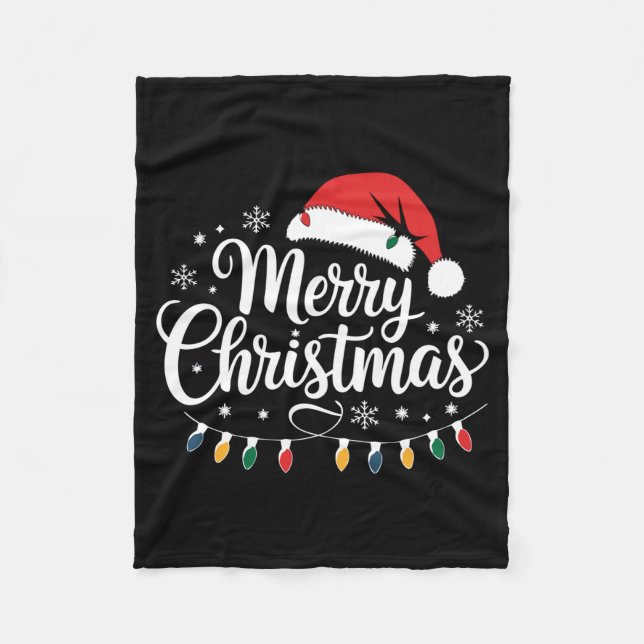 Merry Christmas Santa Hat Xmas Lights Red Family M Fleece Blanket (Front)