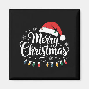 Merry Christmas Santa Hat Xmas Lights Red Family M Magnet